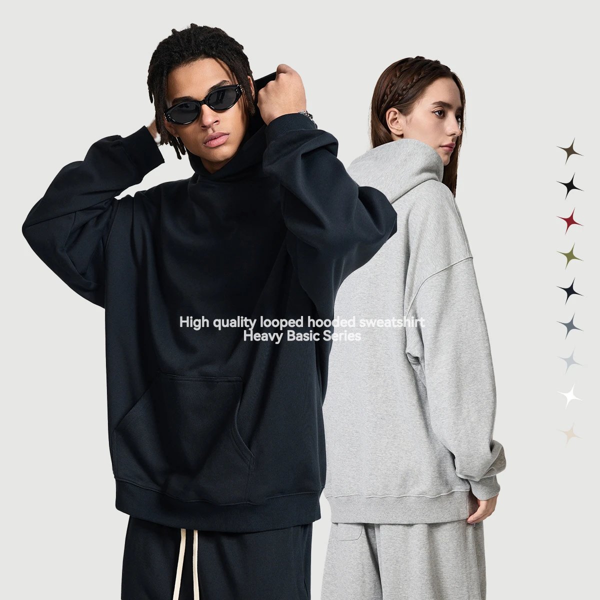 Men's Cotton Fleece Hoodie Heavyweight Pullover, Alabaster - Gallery Image 2 - Detailed View