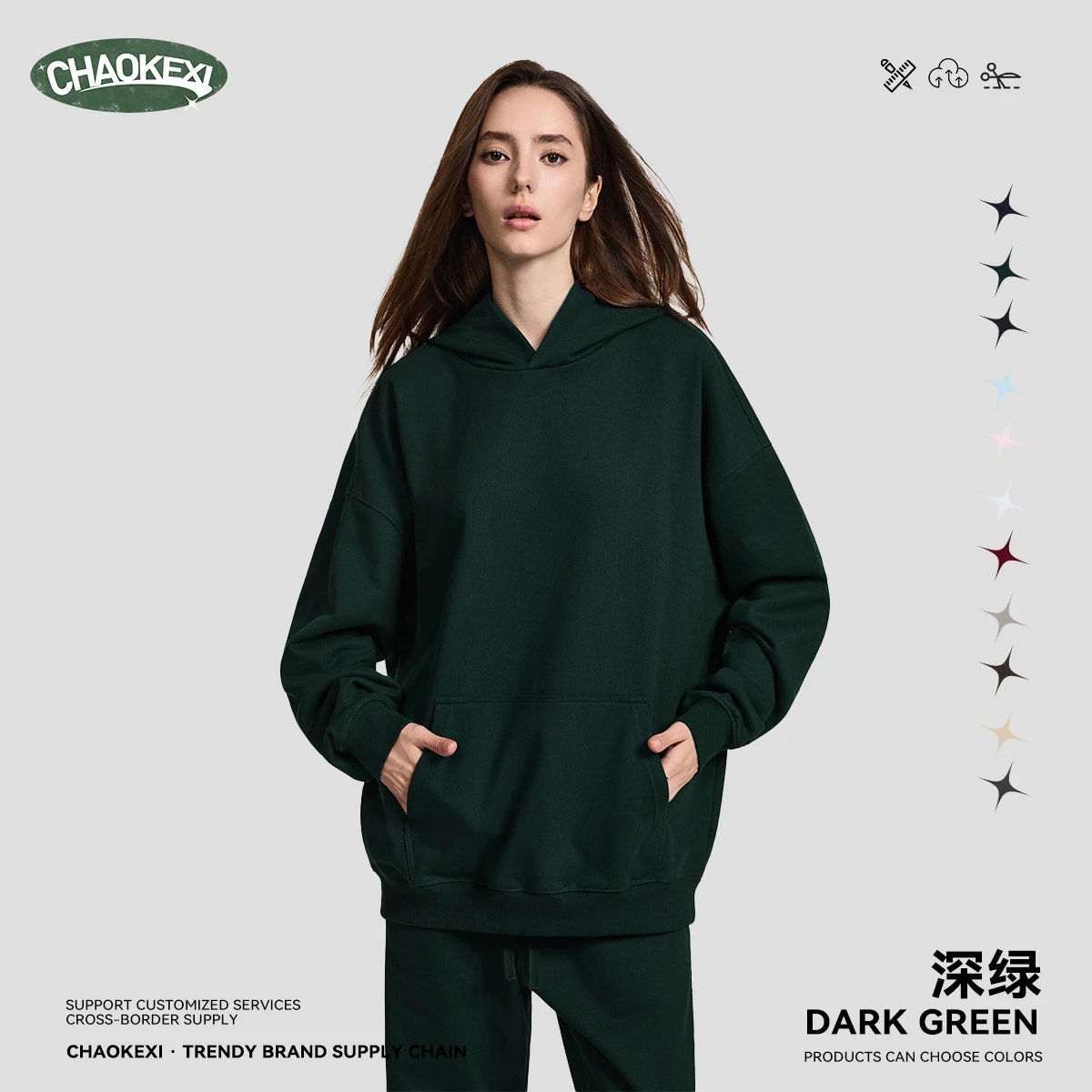 Fall Cotton Blend Pullover Hoodie Unisex Forest - Related Product - Cnfans