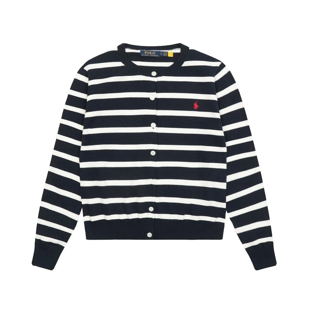 Striped Knit Cardigan Long Sleeve Top, Navy - Gallery Image 2 - Detailed View