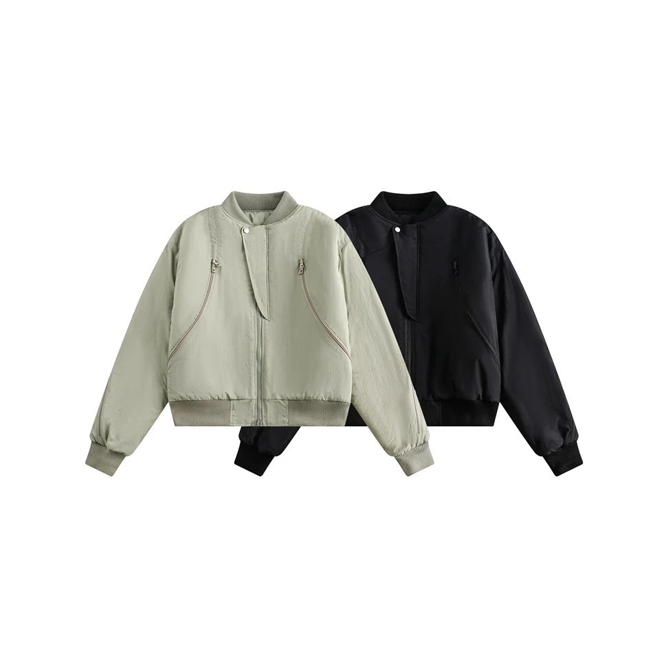 Unisex Retro Oversized Padded MA1 Bomber Jacket Sage Green - Gallery Image 6 - Detailed View
