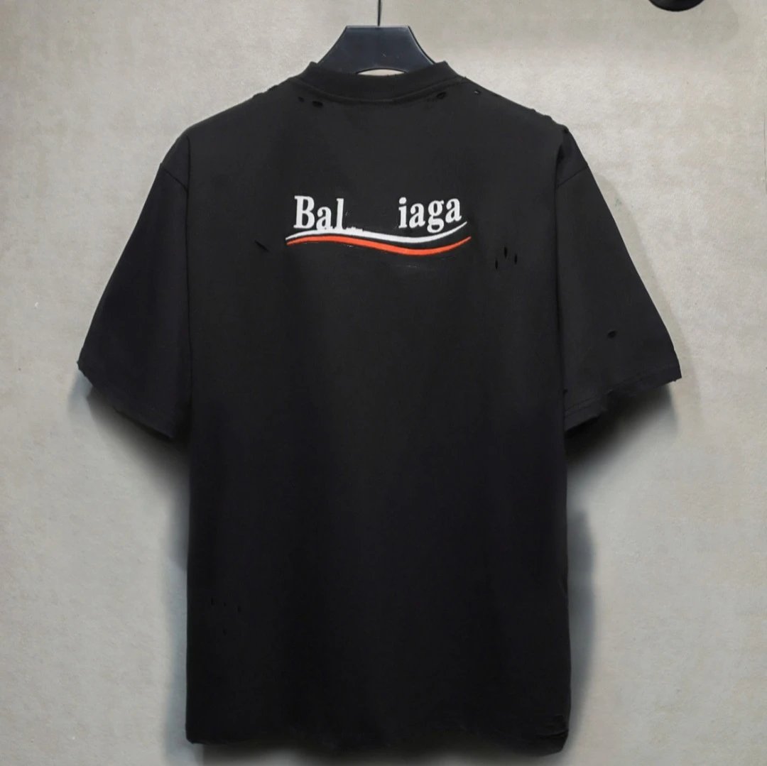 Balenciaga Distressed Black Tee - Gallery Image 2 - Detailed View