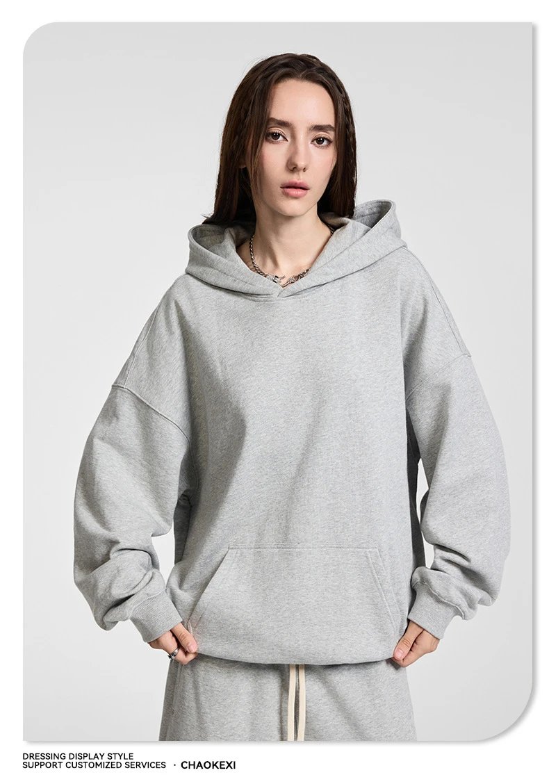 Men's Cotton Fleece Hoodie Heavyweight Pullover, Alabaster - Gallery Image 9 - Detailed View