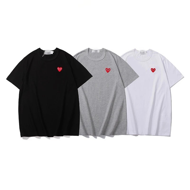 CDG Heart Embroidery Tees Multicolor - Gallery Image 2 - Detailed View