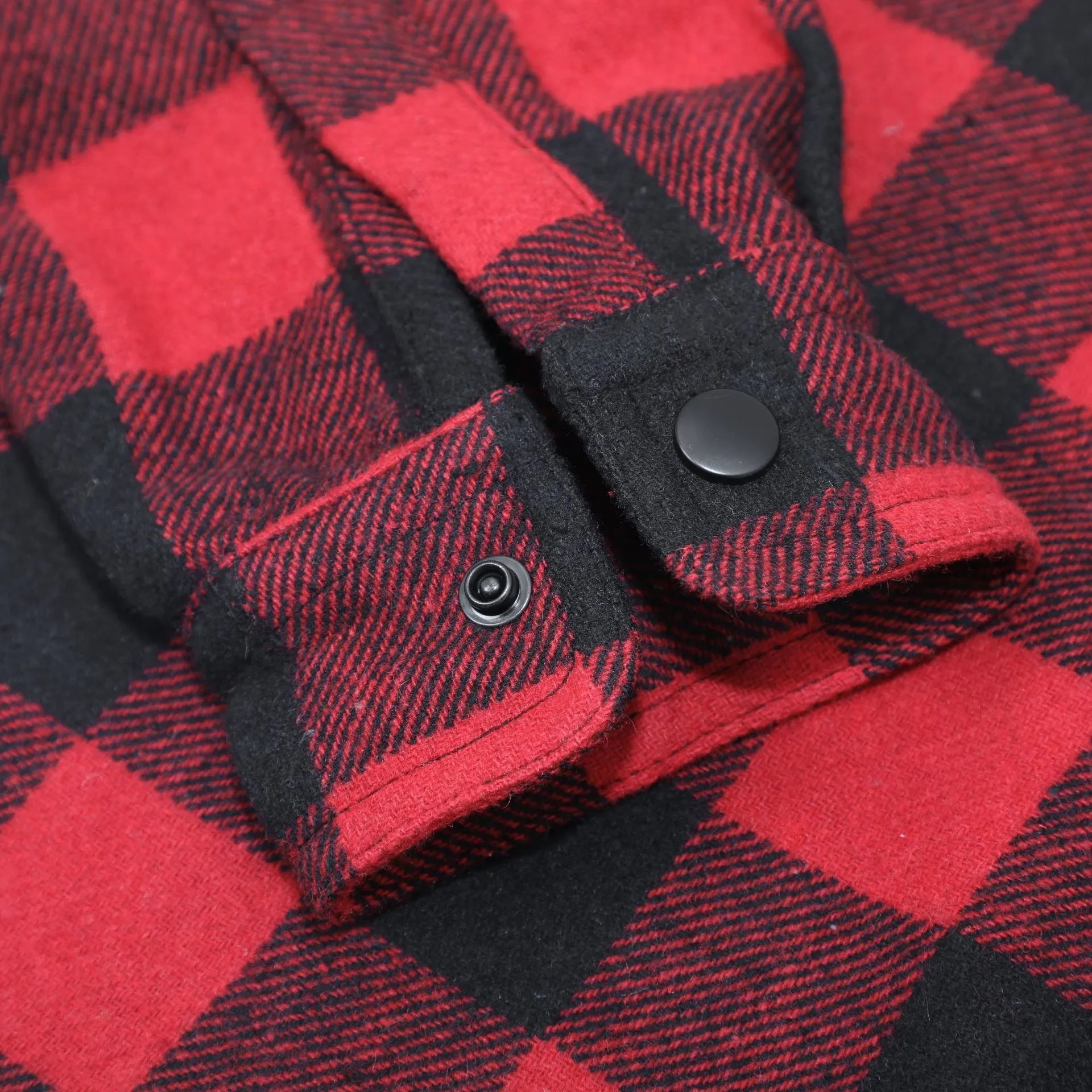 Plaid Flannel Shirt Unisex Casual Outerwear - Scarlet - Gallery Image 9 - Detailed View
