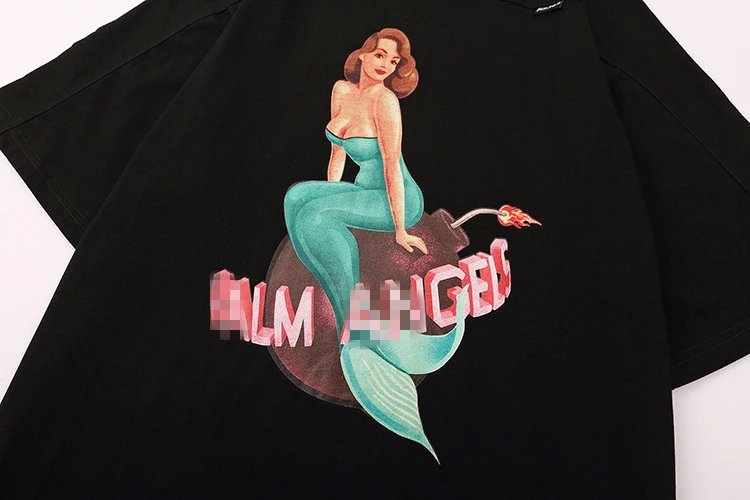 Skate Style Mermaid Print Loose Tee Jet Black - Gallery Image 9 - Detailed View