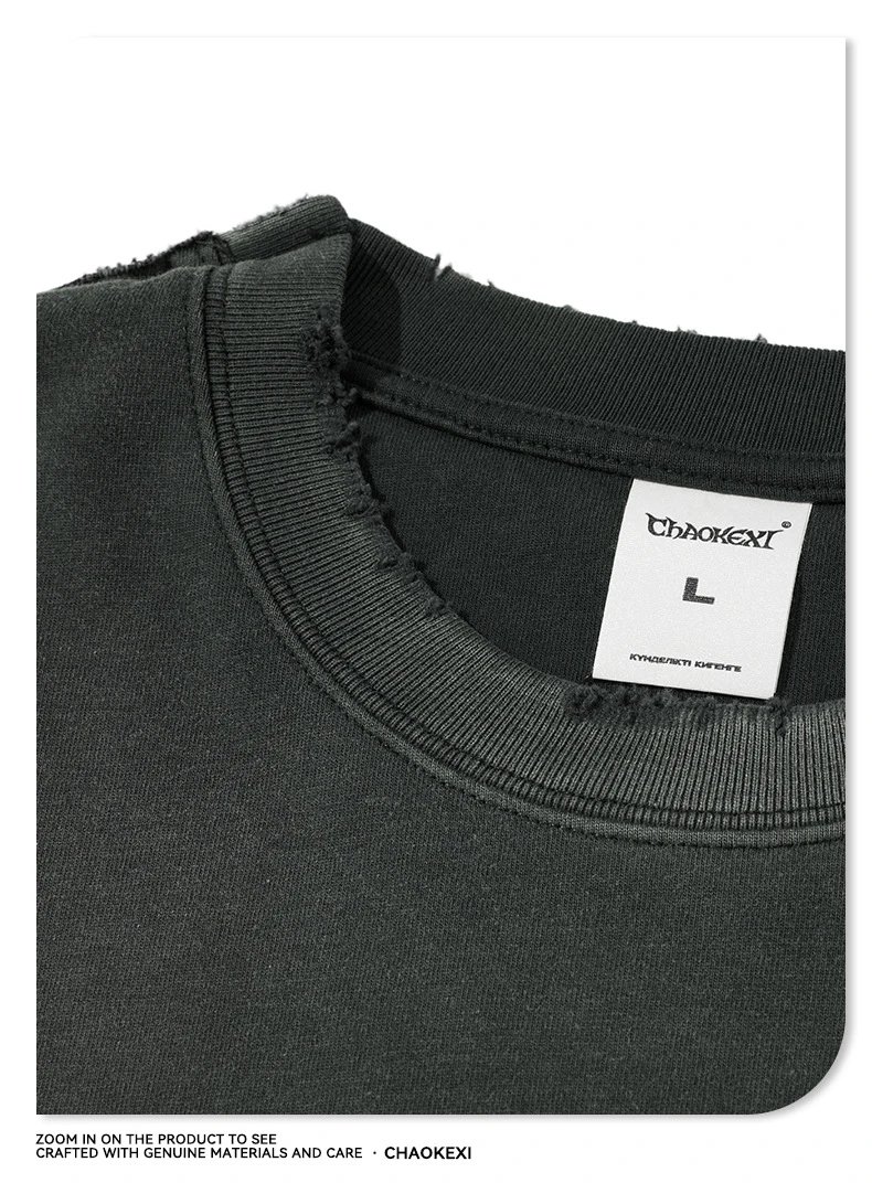 Men's Cotton Long Sleeve Tee Vintage Style Dark Gray - Gallery Image 9 - Detailed View