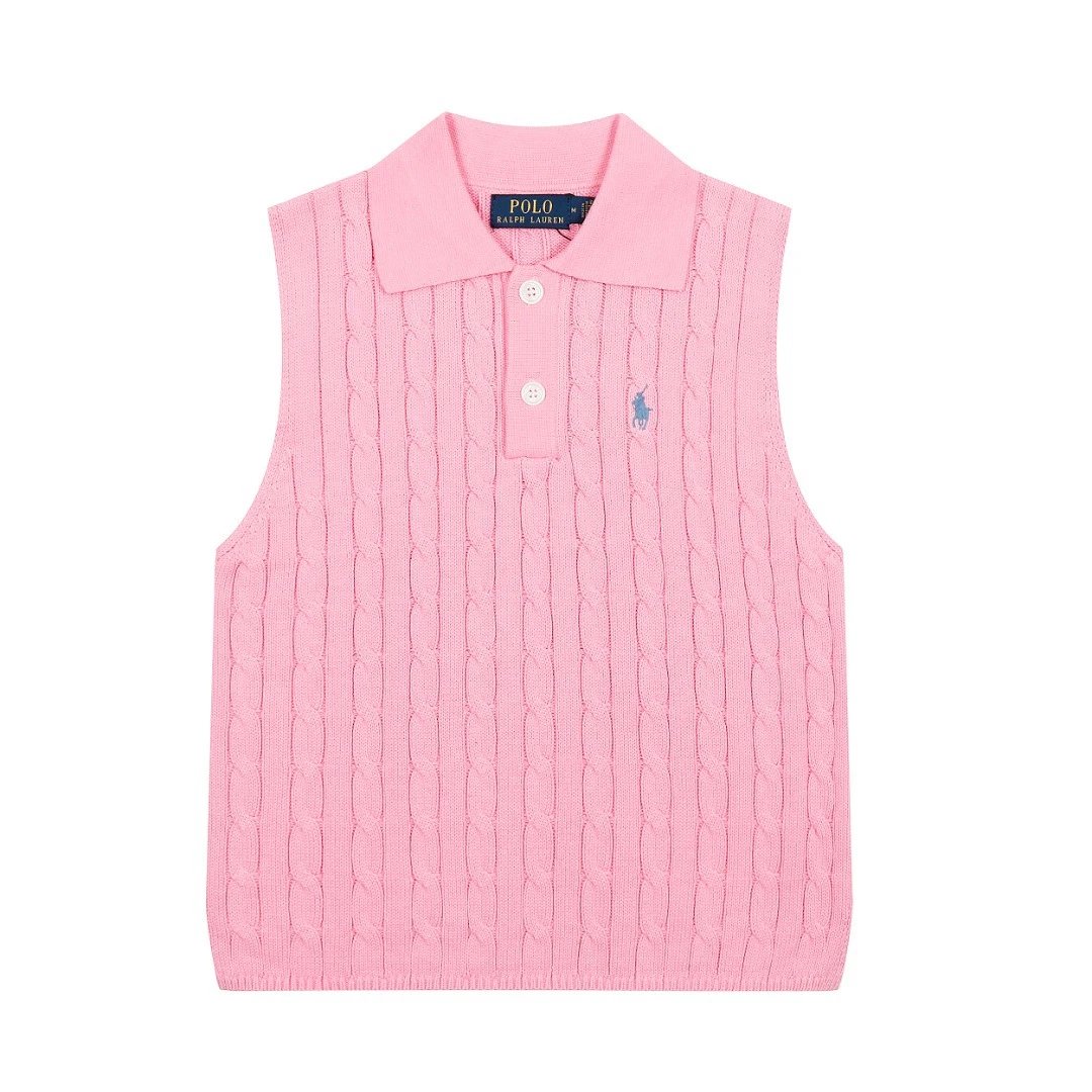 Cable Knit Sleeveless Polo Vest Top Rose - Ralph Lauren - Cnfans - $29.03