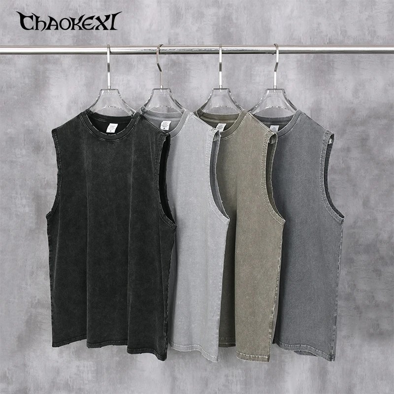 Men's Casual Cotton Tank Top Streetwear, Khaki - Gallery Image 2 - Detailed View
