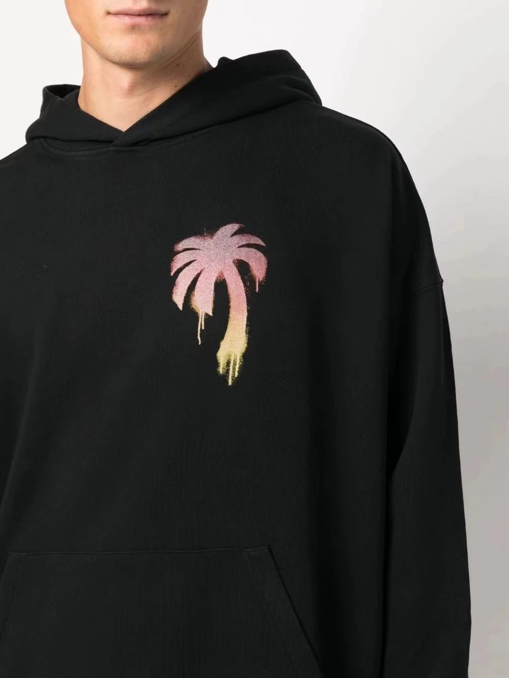 Street Palm Tree Cotton Hoodie Unisex Aquamarine - Gallery Image 8 - Detailed View