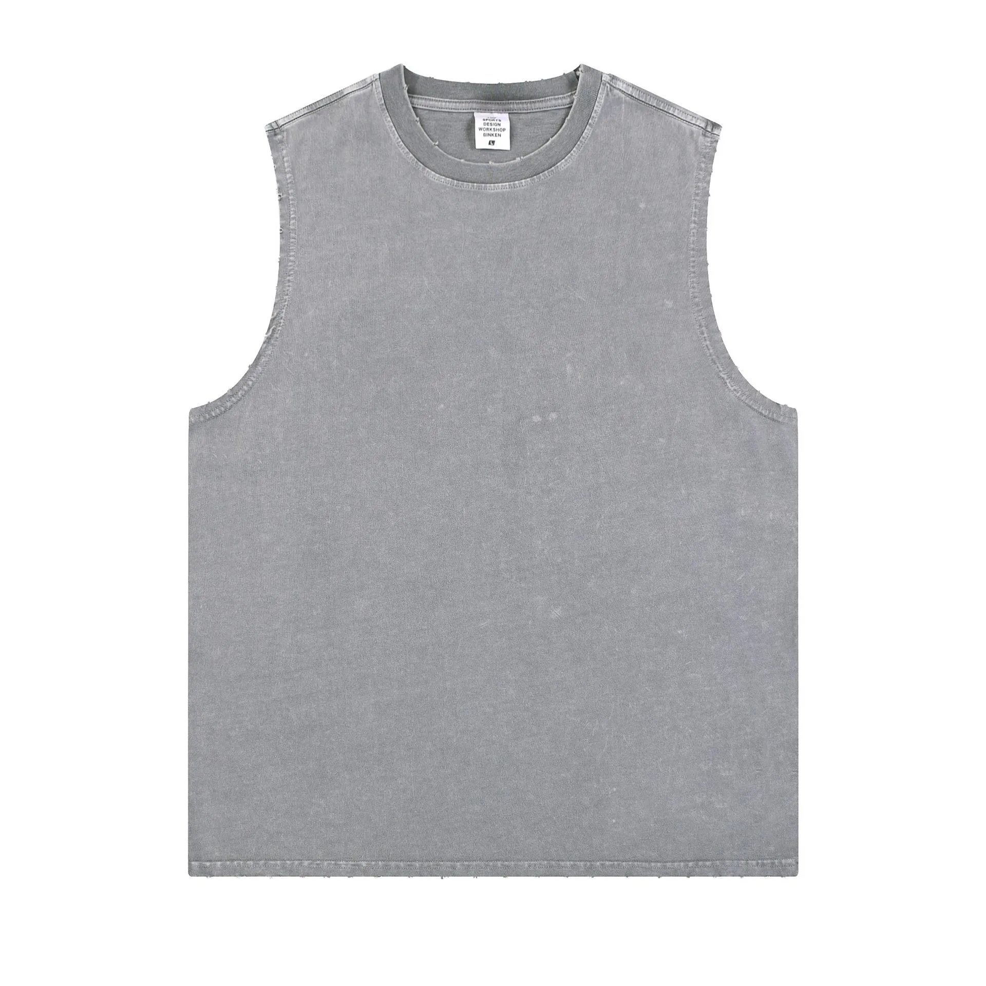 Men's Casual Cotton Tank Top Gym Vest Washed Gray - ChaoKeXi - Cnfans - $19.03