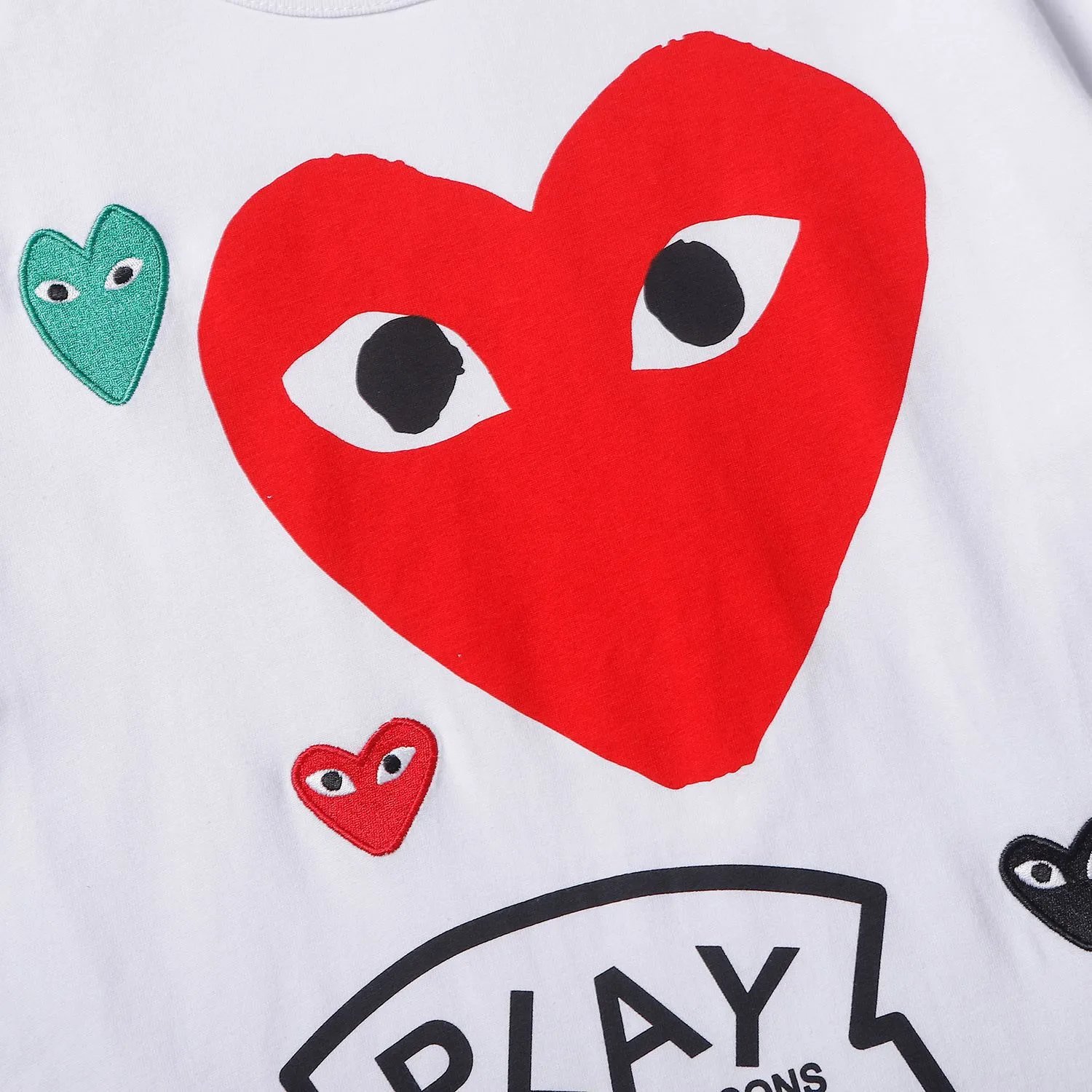 CDG Play Heart Embroidery Tee White - Gallery Image 7 - Detailed View