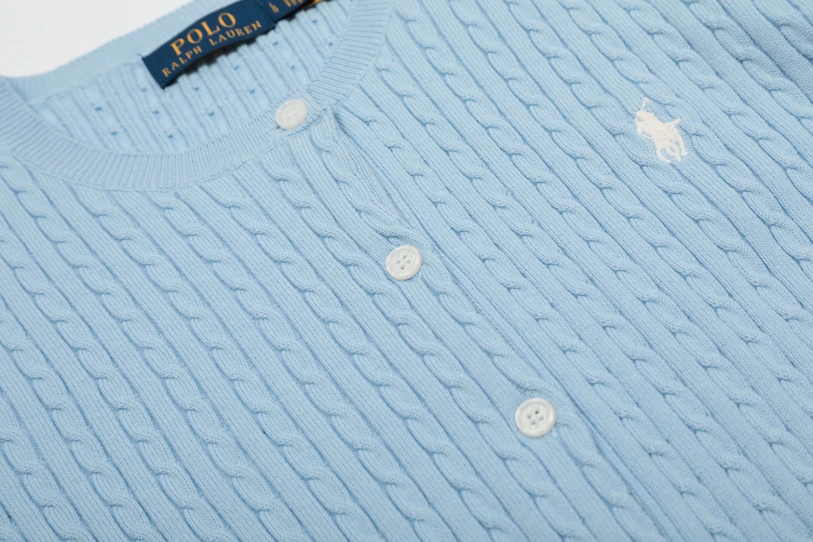 Cable-Knit Cotton Cardigan Top, Wisteria - Gallery Image 15 - Detailed View