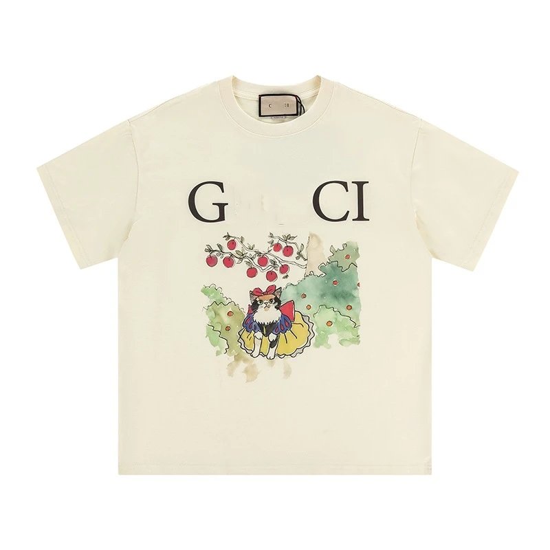 Casual Cotton Graphic Tee Summer Top Ivory - Gucci - Cnfans - $23.55