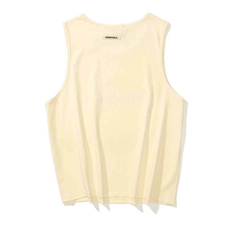 Streetwear Cotton Sleeveless Tank Top Ivory White - Gallery Image 6 - Detailed View