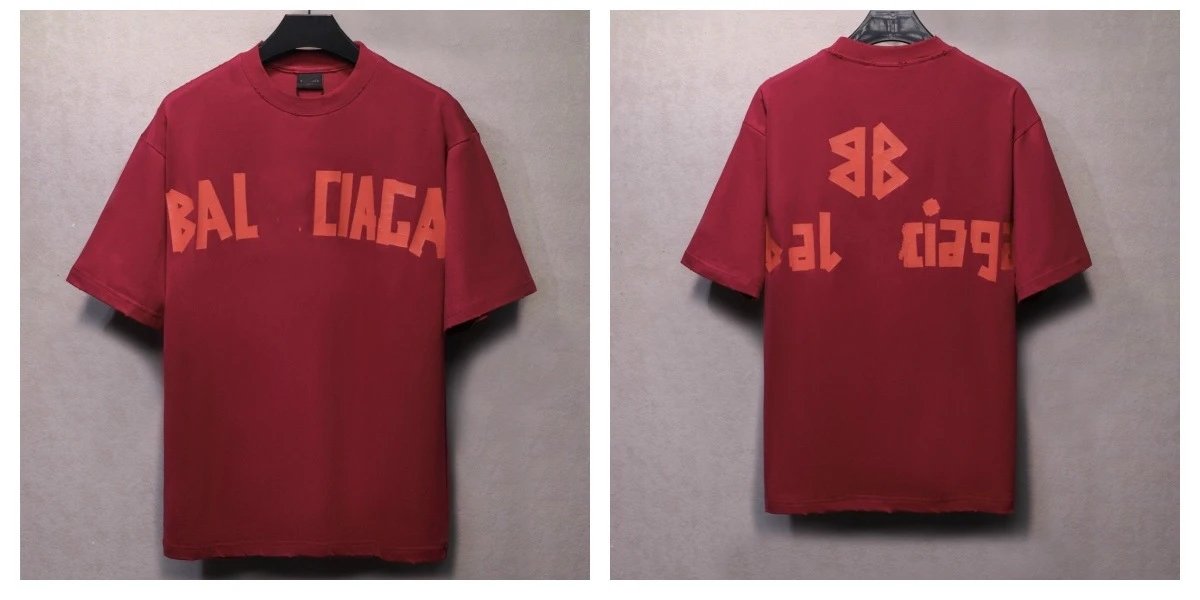Casual Cotton Unisex Short Sleeve Tee Maroon - Balenciaga - Cnfans - $31.61