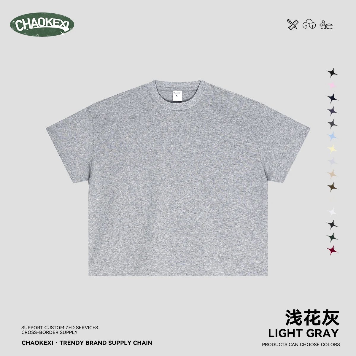 Mens Boxy Cotton Tee Retro Style Top Light Gray - CHAOKEXI - Cnfans - $15.40