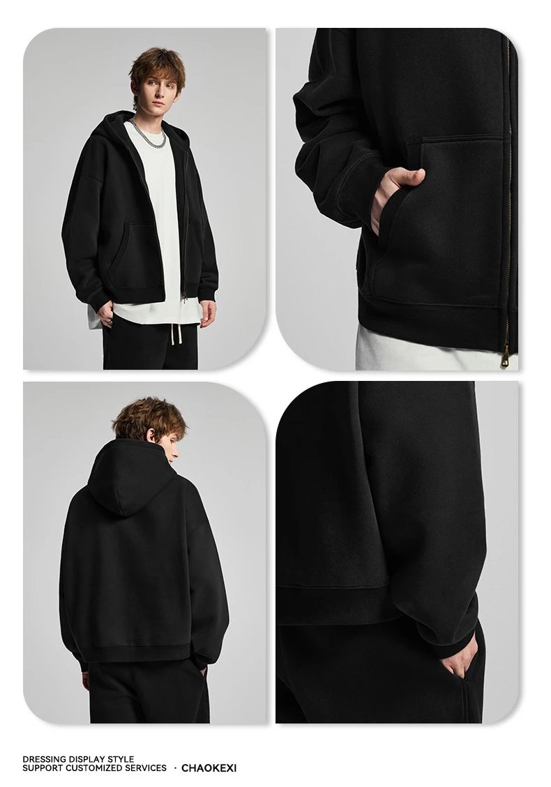 BOXY Fit Zip Up Hoodie Retro Style Iron Gray - Gallery Image 5 - Detailed View