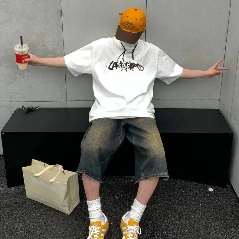 Streetwear Graphic Cotton T-Shirt Ivory - Gallery Image 12 - Detailed View