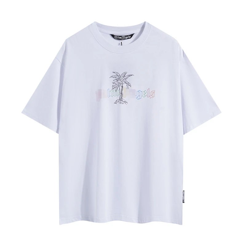 Streetwear Cotton Palm Tree Graphic T-Shirt White Black - Palm Angels - Cnfans - $20.32