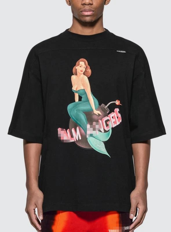 Skate Style Mermaid Print Loose Tee Jet Black - Gallery Image 6 - Detailed View
