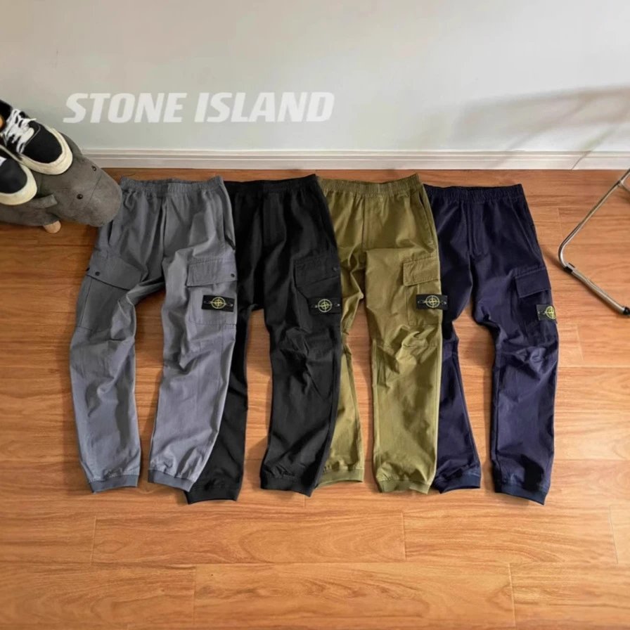 ​STO Stone Unisex Cargo Pants, Outdoor Tapered Trousers with Compass Cross Badge for Casual Wear