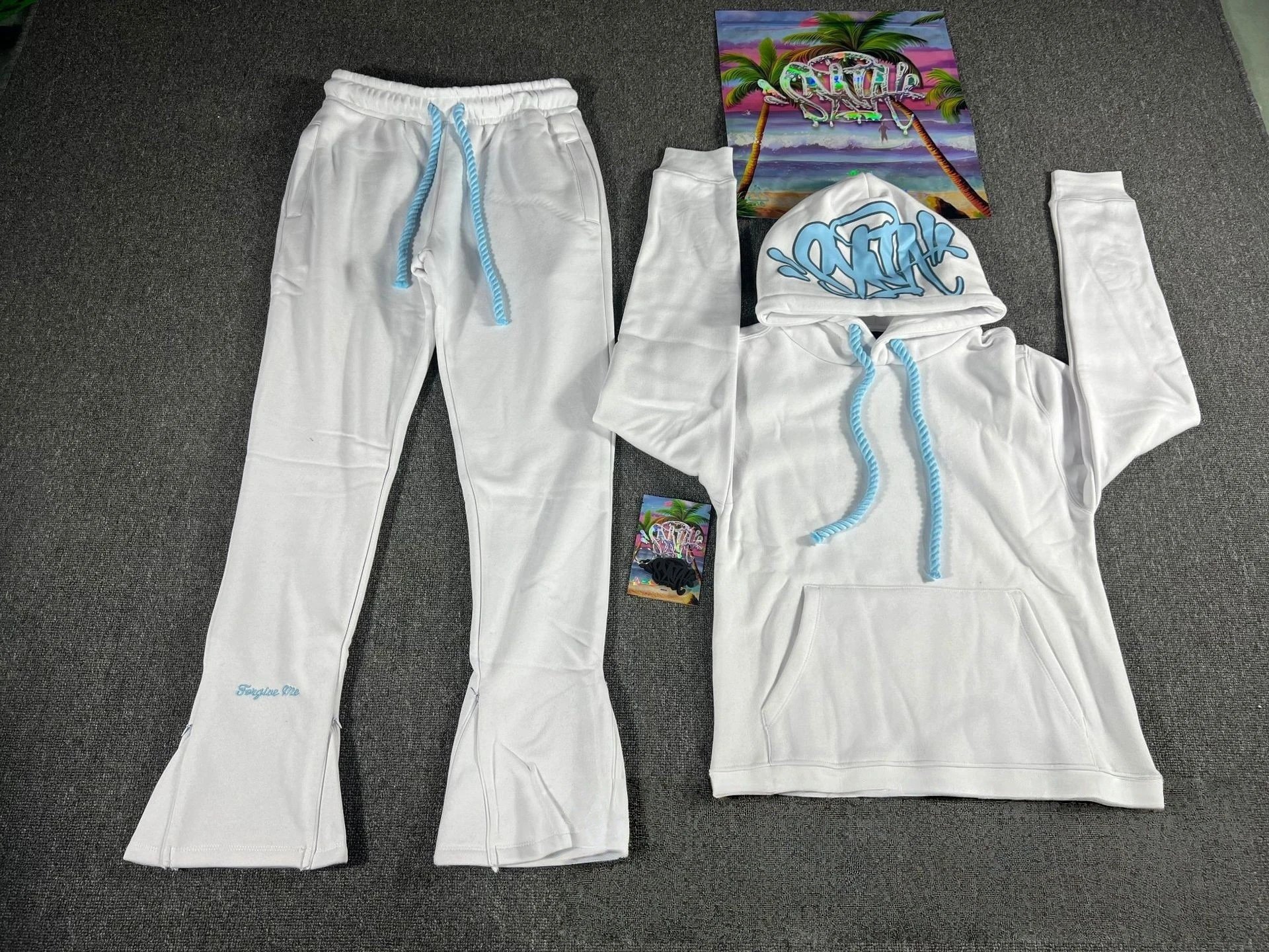 Street Fleece Hoodie Pants Set, Azure - Syna World(Syna) - Cnfans - $58.03