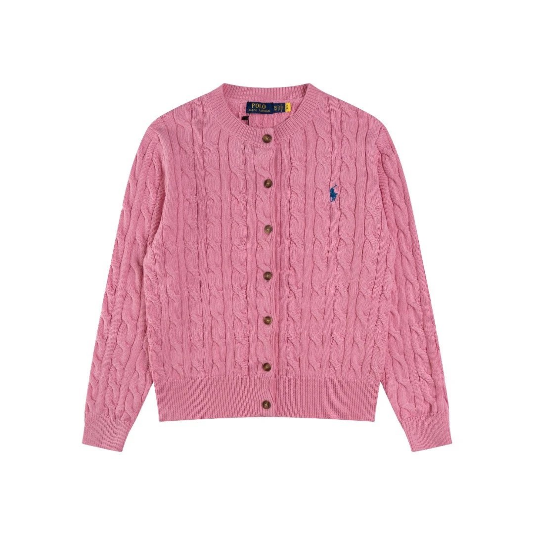 Cable Knit Cotton Cardigan Sweater Womens Rose - Ralph Lauren - Cnfans - $39.35