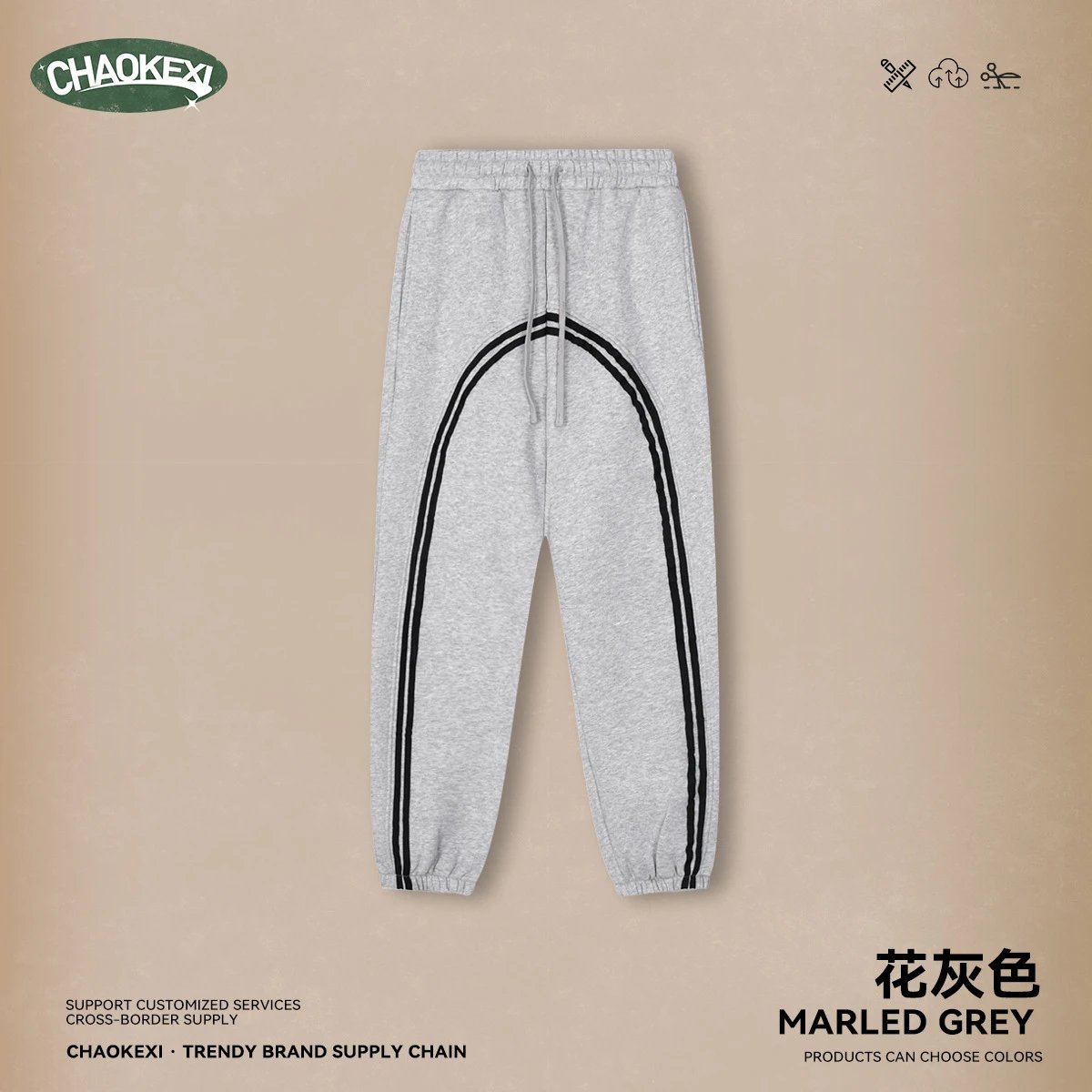 Men's Fleece Joggers Retro Casual Sweatpants - Grey - ChaoKeXi - Cnfans - $26.37