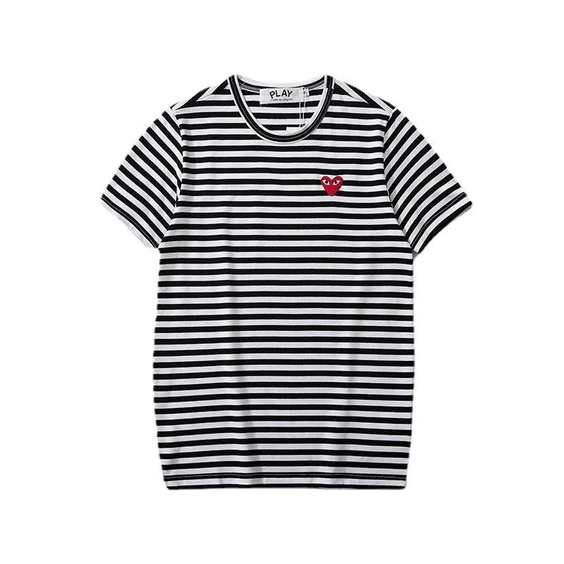 CDG Play Heart Striped Tee Multicolor - Gallery Image 5 - Detailed View