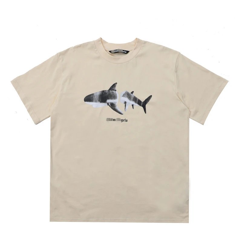 Palm Angels Shark Print T-Shirt Beige - Gallery Image 5 - Detailed View
