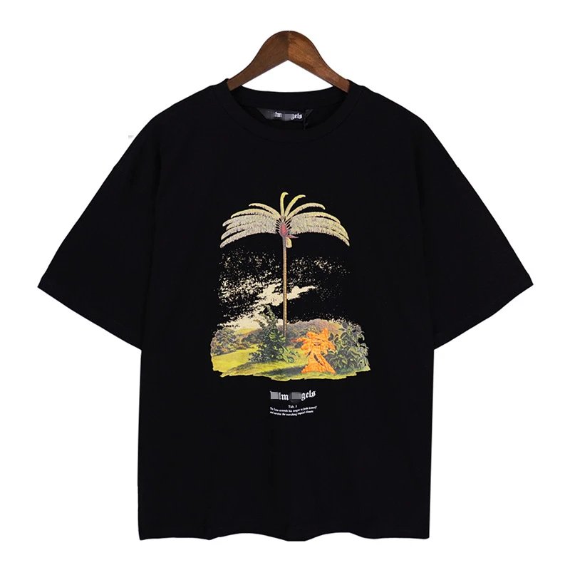 Palm Tree Graphic Streetwear Cotton T-Shirt Ebony Black - Gallery Image 3 - Detailed View