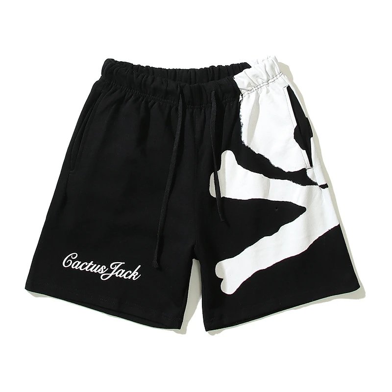Street Skull Print Casual Shorts Ebony Black - Travis Scott - Cnfans - $22.90