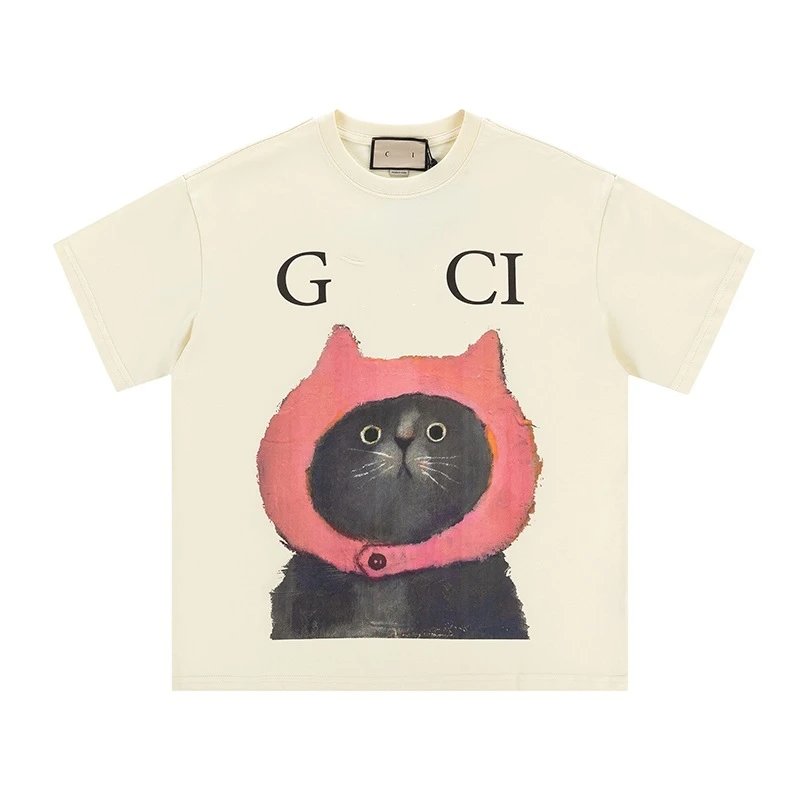 Casual Cotton Animal Graphic Tee Top Ecru - Gucci - Cnfans - $23.55