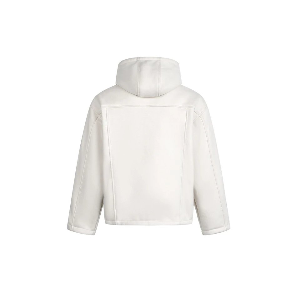 Retro Loose Fit Unisex Faux Suede Sherpa Lined Jacket, Ecru - Gallery Image 7 - Detailed View