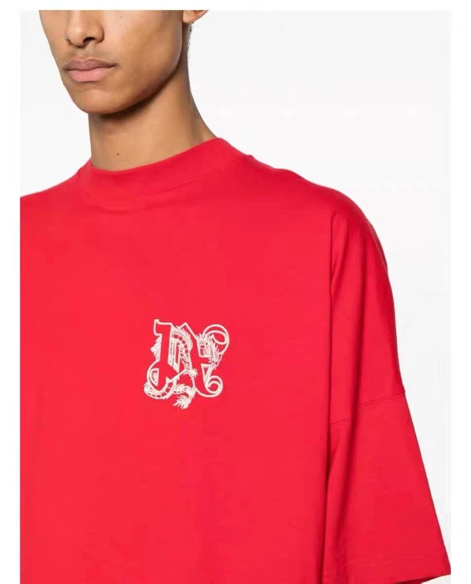 Street Dragon Embroidered Cotton T-Shirt Crimson Red - Gallery Image 14 - Detailed View