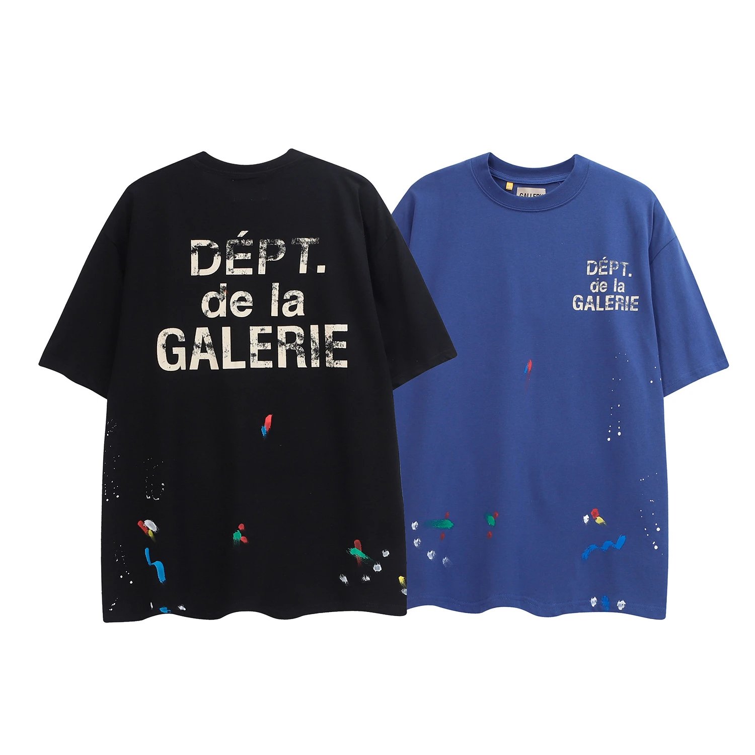 Gallery Dept Splatter Print Tee Black Blue - Gallery Dept - Cnfans - $23.34