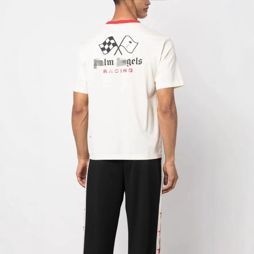 Racing Graphic Cotton Streetwear T-Shirt Ivory - Gallery Image 13 - Detailed View