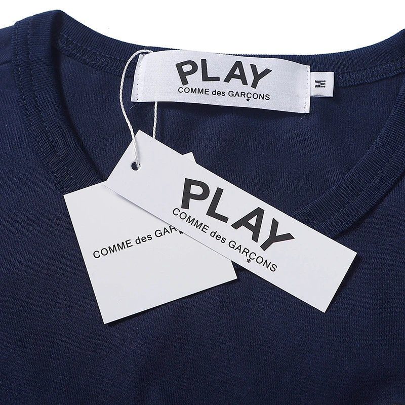 CDG Heart Embroidered T-Shirt Navy - Gallery Image 3 - Detailed View