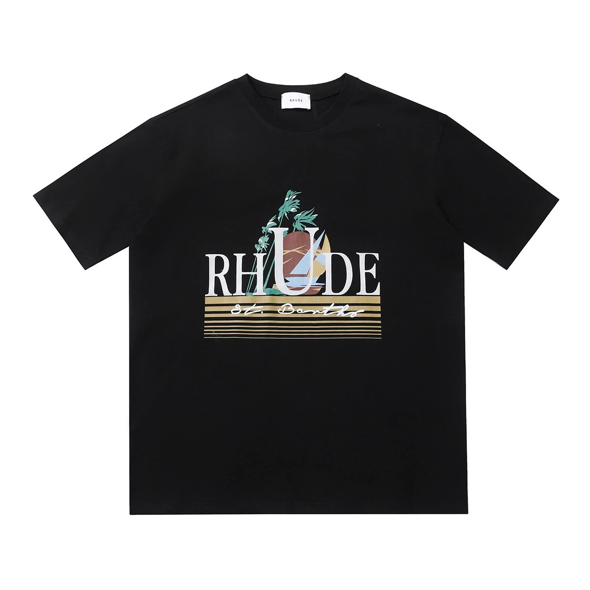 RHODE Sailboat Print T-Shirt Black - Gallery Image 3 - Detailed View