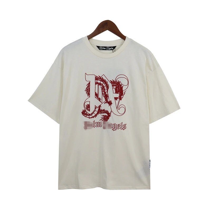 Streetwear Dragon Embroidered Cotton T-Shirt Ivory - Related Product - Cnfans