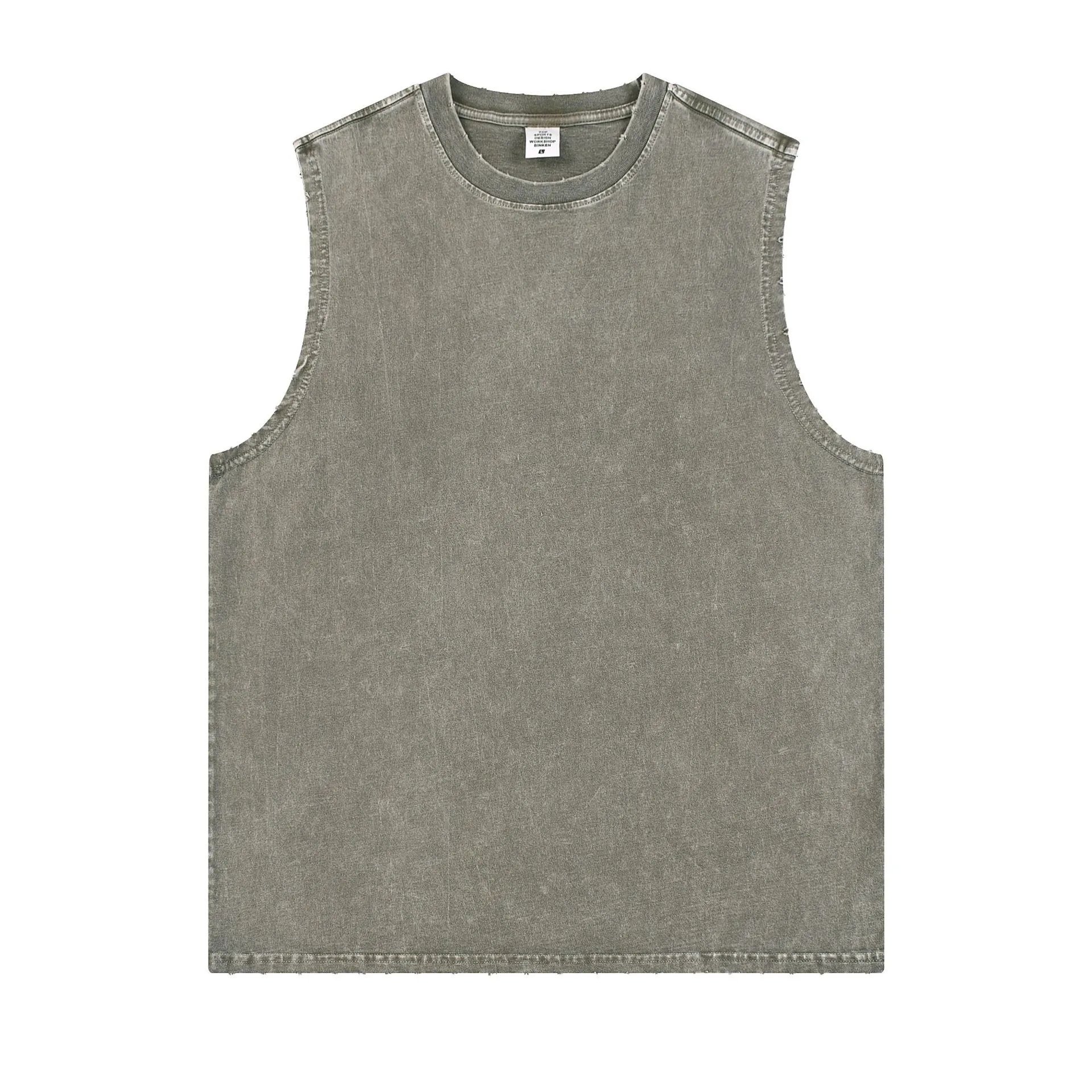 Men's Casual Cotton Tank Top Streetwear, Khaki - ChaoKeXi - Cnfans - $19.03