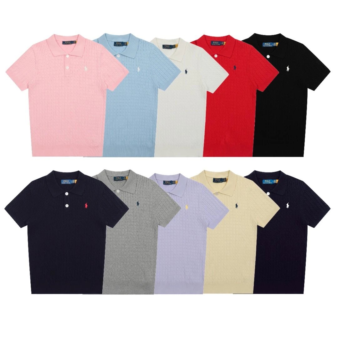 Casual Knit Polo Shirt Summer Short Sleeve Azure - Gallery Image 1 - Detailed View