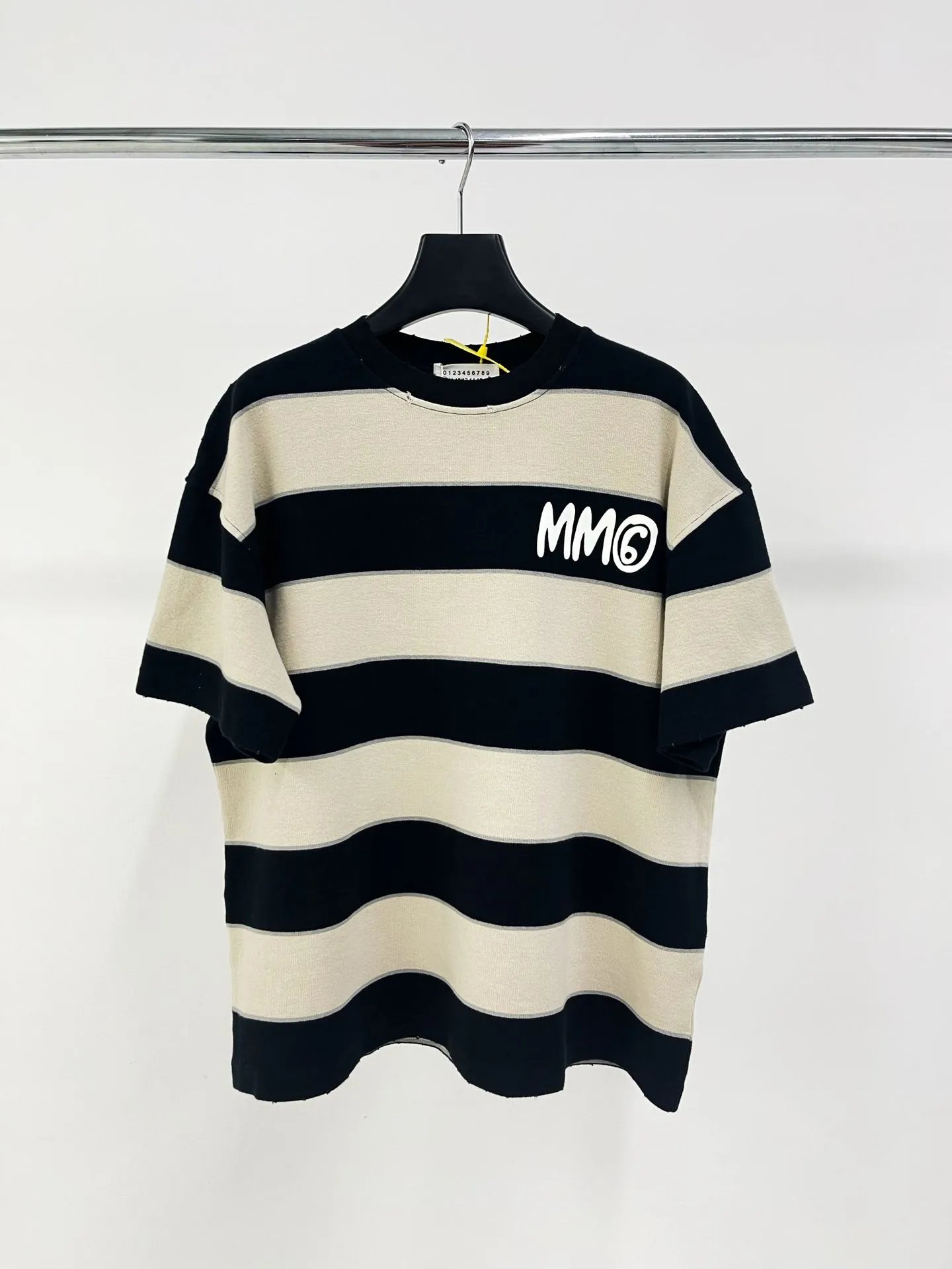 MM6 Striped Logo Tee Tan Black - Gallery Image 3 - Detailed View