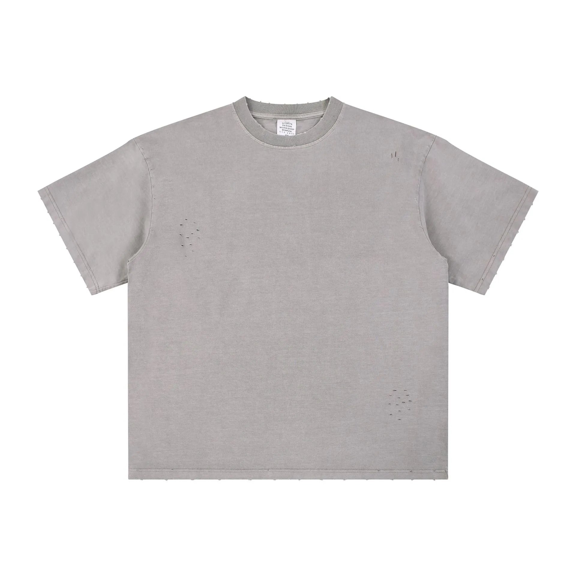 Vintage Distressed Cotton Tee Casual Washed Gray - CHAOKEXI - Cnfans - $18.95