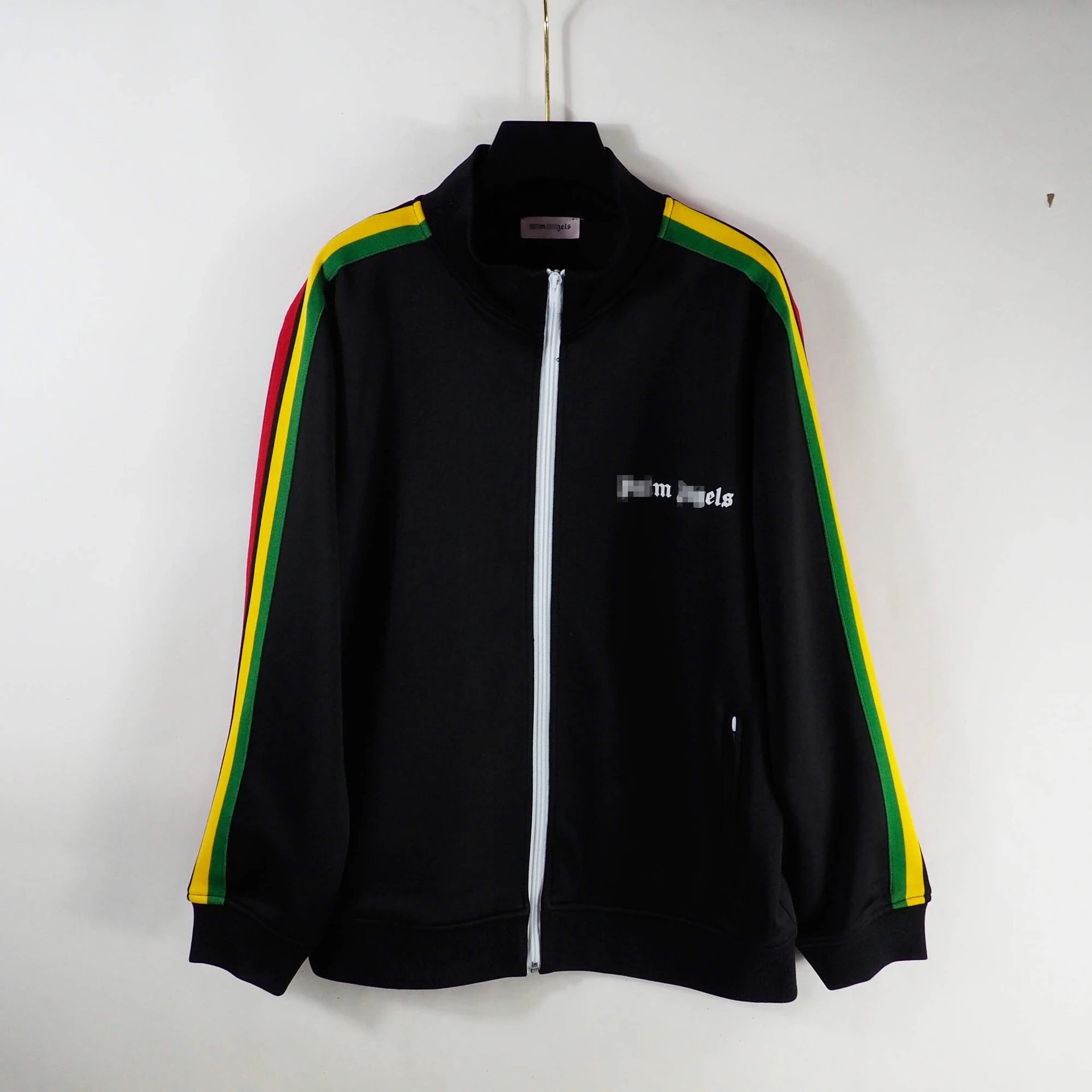Sporty Striped Zip Jacket Unisex Casual Outerwear Onyx - Gallery Image 2 - Detailed View