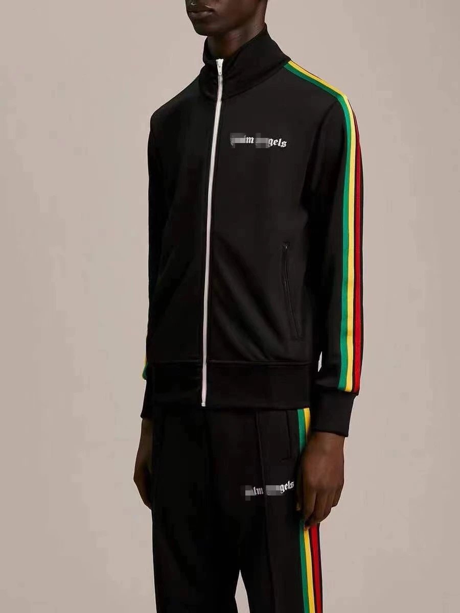 Sporty Striped Zip Jacket Unisex Casual Outerwear Onyx - Gallery Image 8 - Detailed View