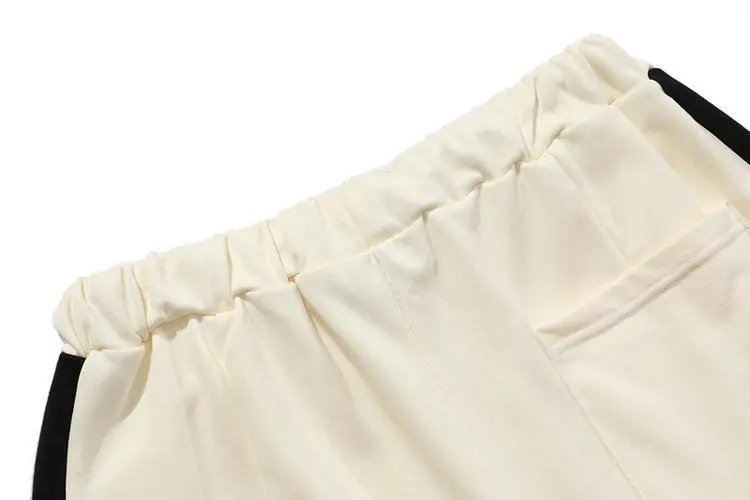 Unisex Cotton Drawstring Casual Shorts Ivory Black - Gallery Image 8 - Detailed View