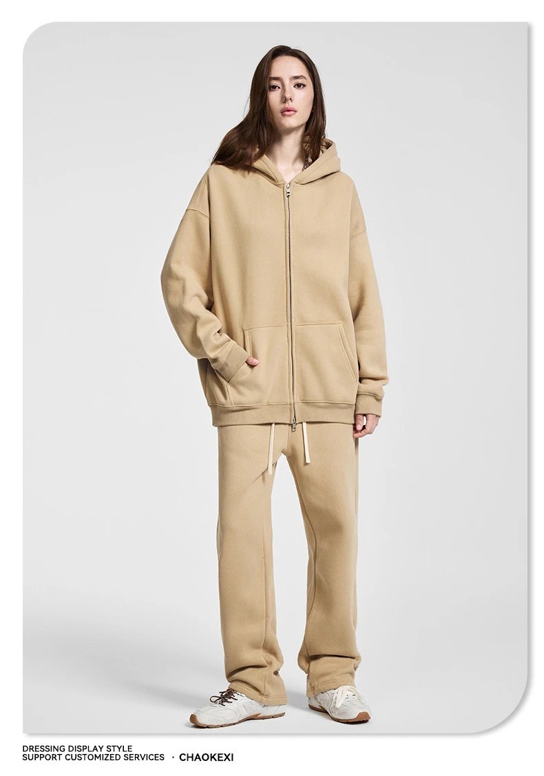 Men's Fleece Hoodie Set Winter Casual, Khaki - Gallery Image 8 - Detailed View