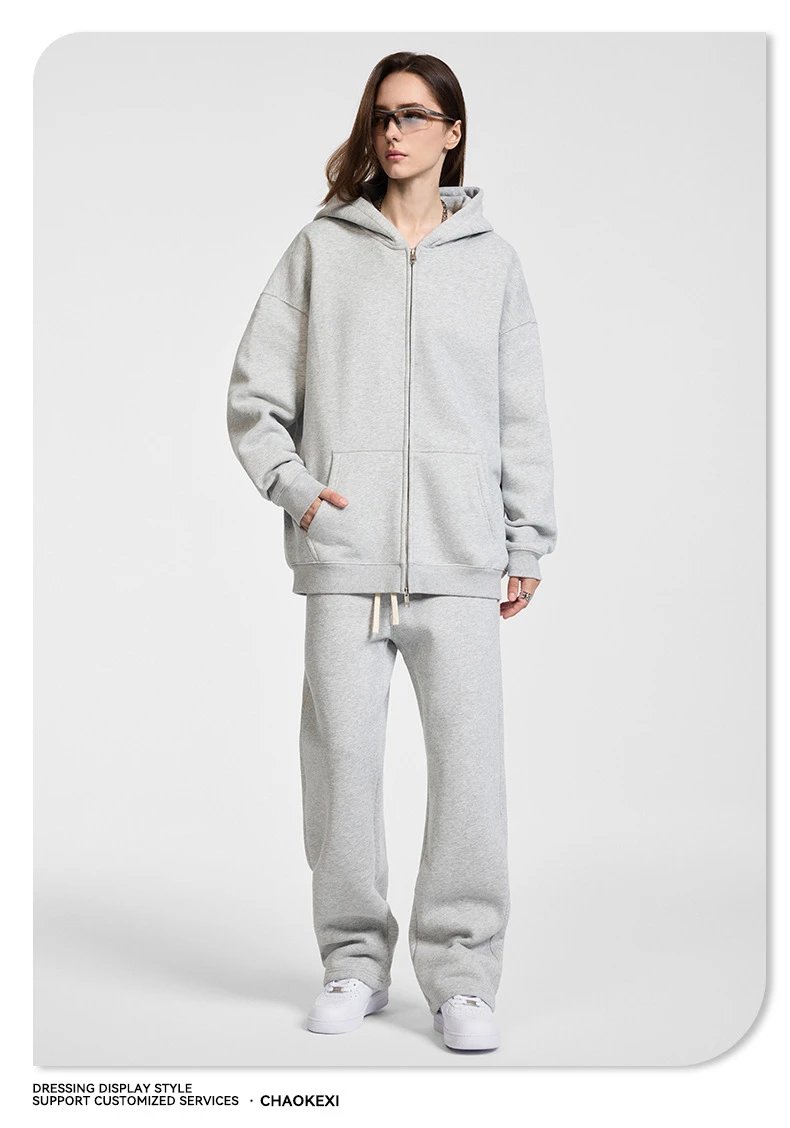 Men's Fleece Hoodie Set Winter Casual, Khaki - Gallery Image 5 - Detailed View