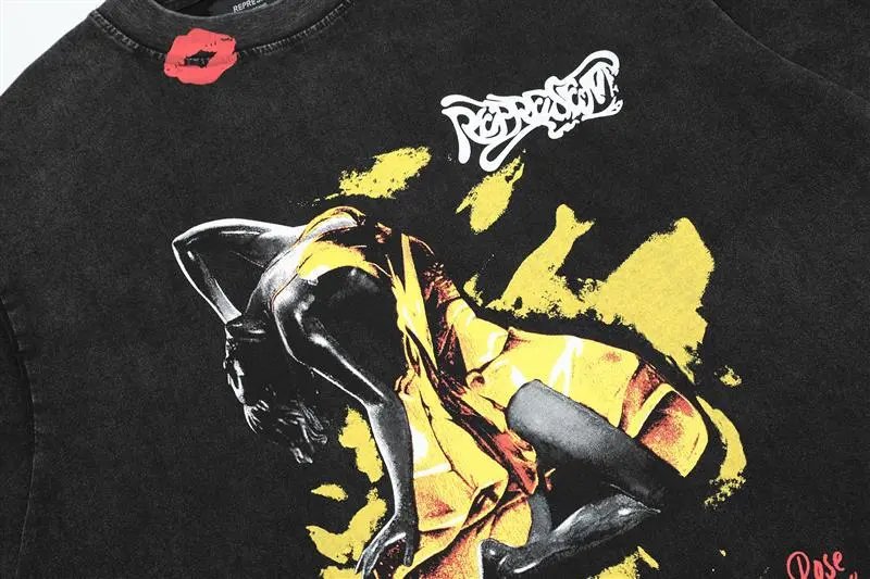 REPRESENT Romantic Lips Graphic Tee Black - Gallery Image 8 - Detailed View